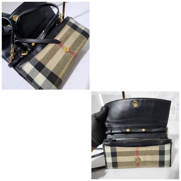 Authentic Burberry Henley Wallet on Chain Leather with House Check Canvas - Picture 13 of 15